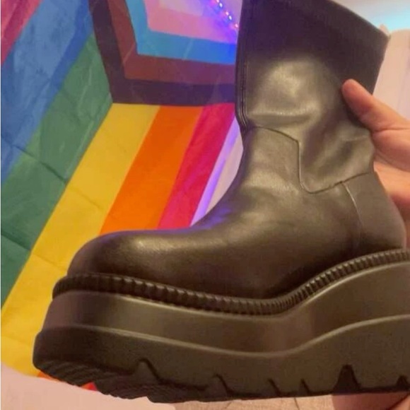 NEW Square Toe Chunky Wedge Sole Platform Slip On Sock Half Calf Bootie Boots - Picture 6 of 7